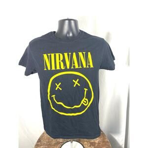 Nirvana Smiley Face Logo T-Shirt Black Size S